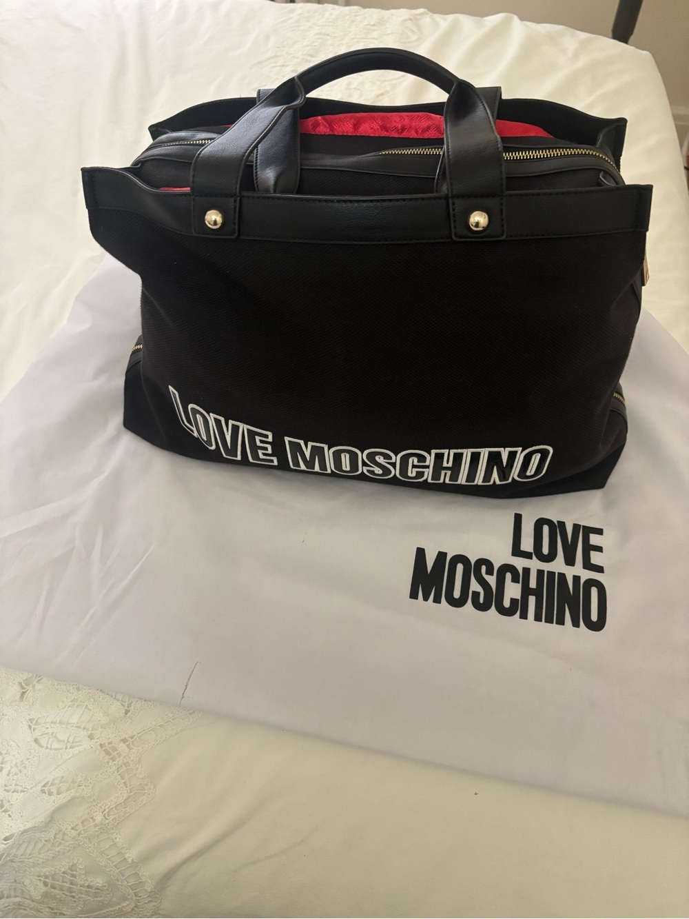 Love Moschino Black Travel Tote with Red Interior